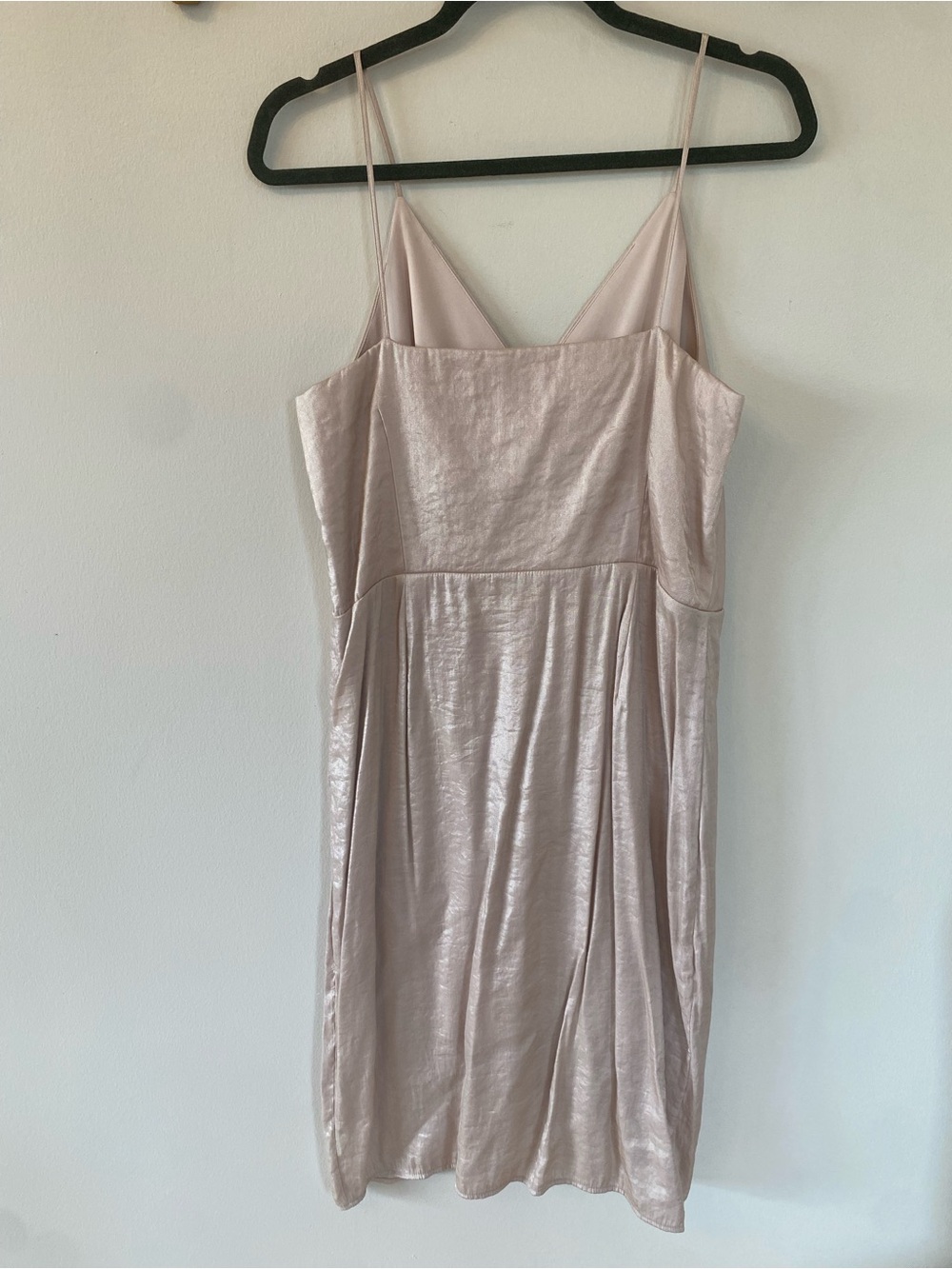 CeCe Champagne wrap Dress w/ subtle metallic sheen - thin straps - wedding guest - Picture 6 of 6